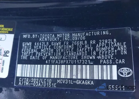 2007 Toyota Camry Solara Sle from USA, damaged, VIN 4T1FA38PX7U117321